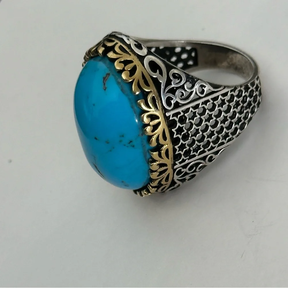 925 Silver 9.75 size ring turquoise blue oval stone